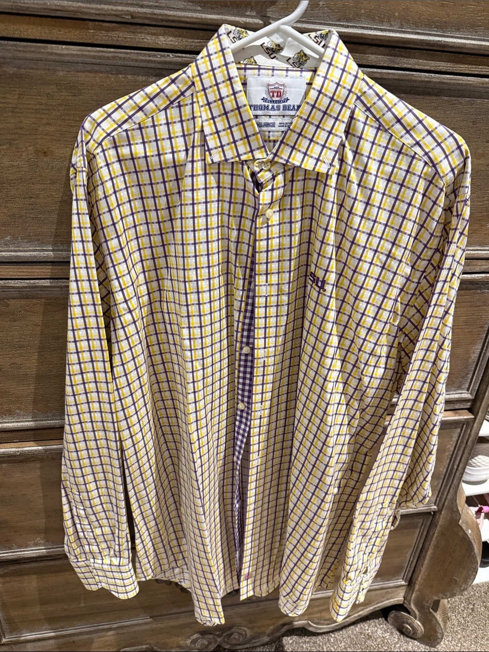 Thomas Dean LSU Yellow & Purple Plaid Long-Sleeve Button-Down Shirt